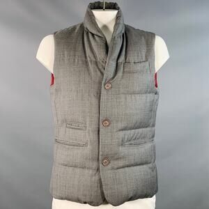 BRUNELLO CUCINELLI Size XL Grey Heather Wool Padded Buttoned Vest